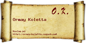 Ormay Koletta névjegykártya